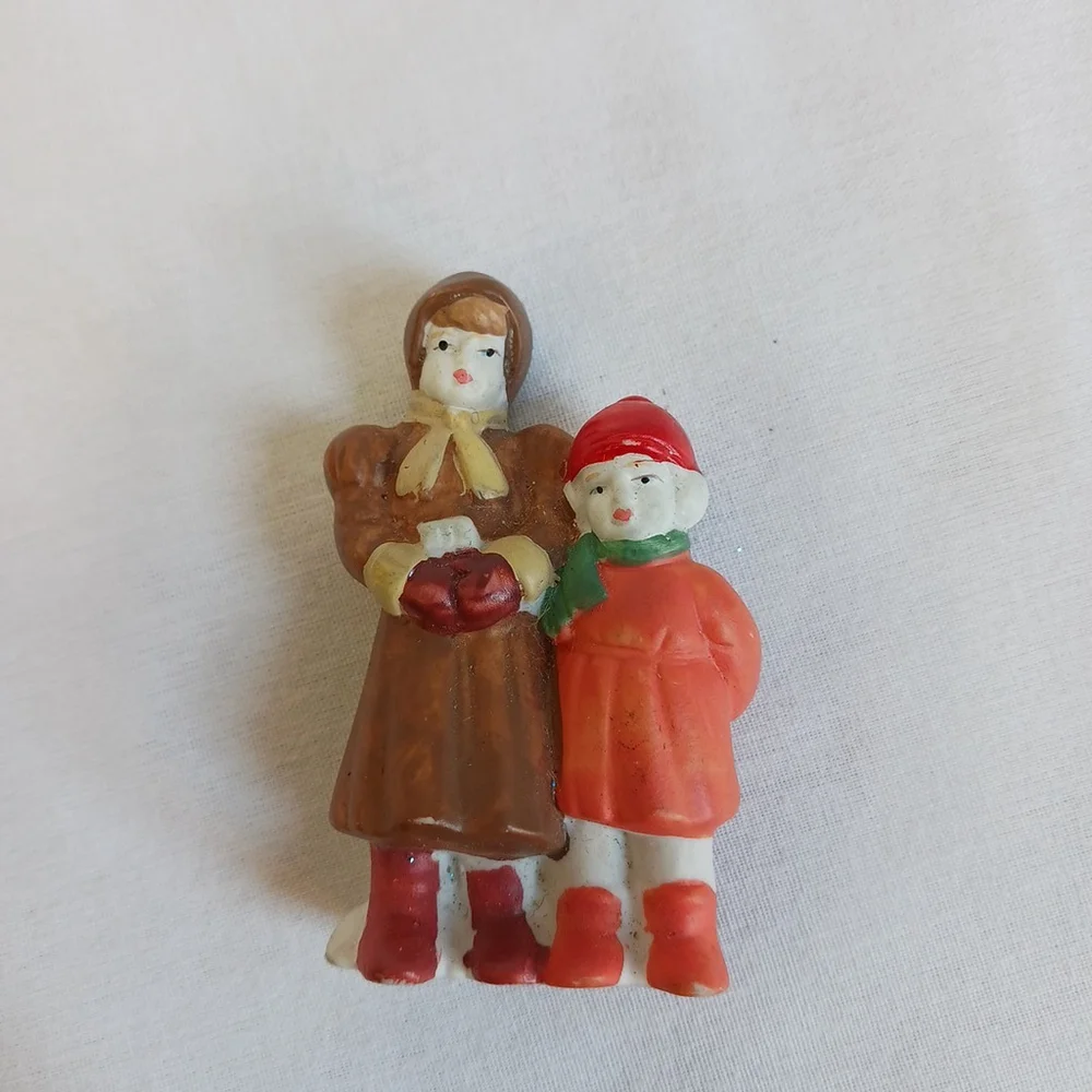 Vintage Christmas Village Lady and Child Figurine 3 Inch